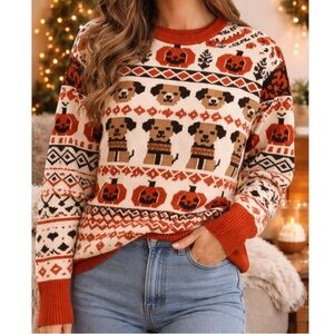 Shiny By Nature Halloween Pumpkin + Pup Crewneck Sweater